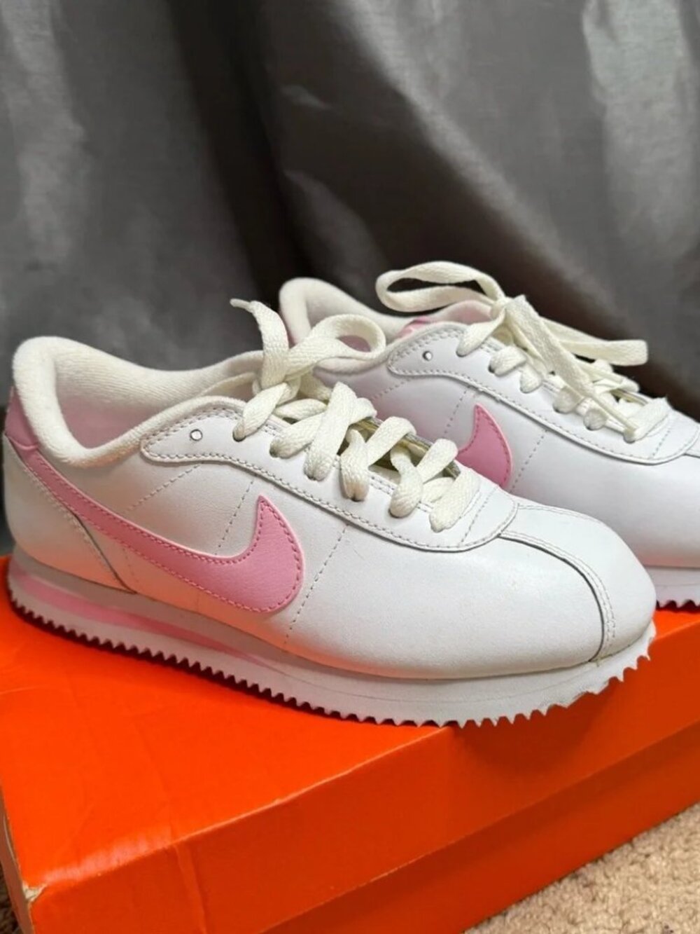 Vintage Nike Women's White and Pink Cortez Sneakers